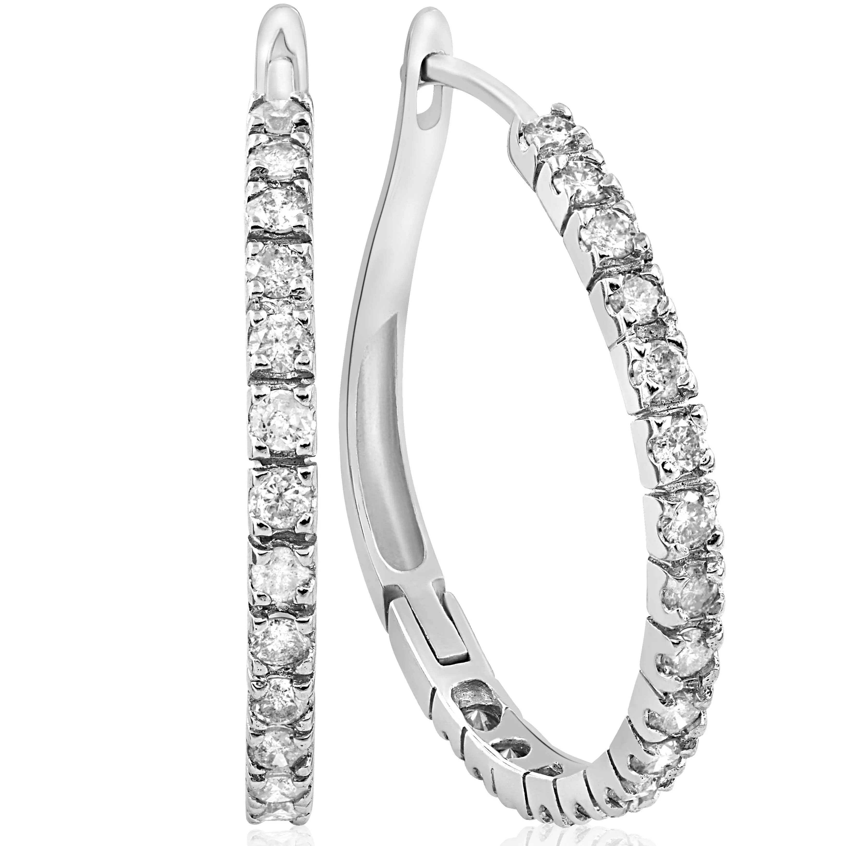 1 Carat Diamond Hoops White Gold 3/4" Tall