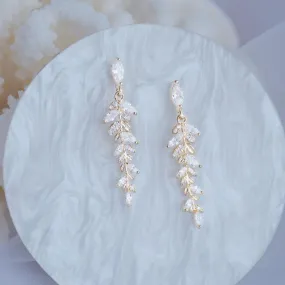 14k Gold Plated Leaf Bridal Earrings