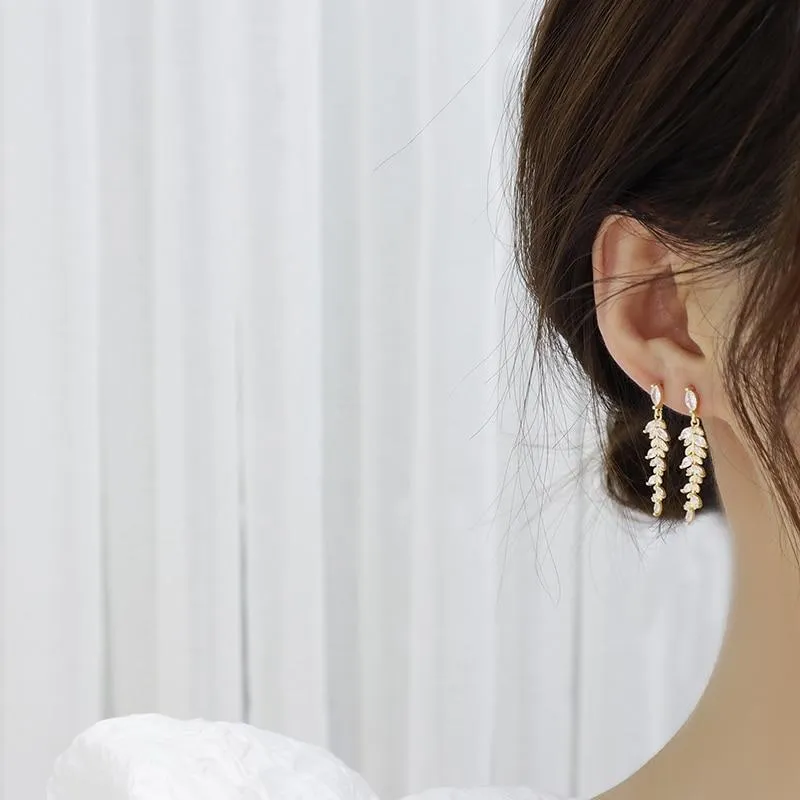 14k Gold Plated Leaf Bridal Earrings