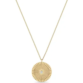 14k Large Sunbeam Medallion Diamond Bezel Necklace