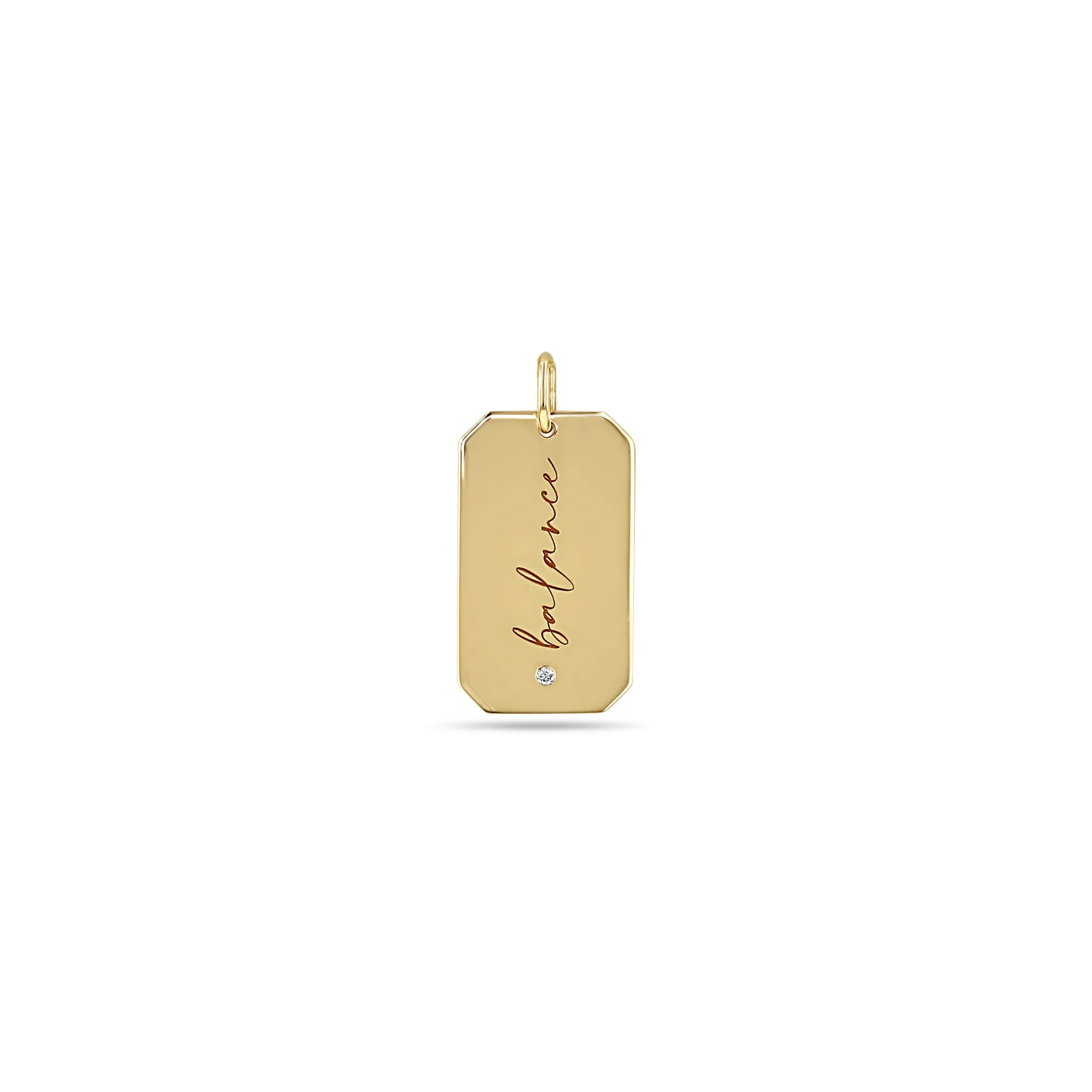 14k Single Large balance Square Edge Dog Tag Charm Pendant