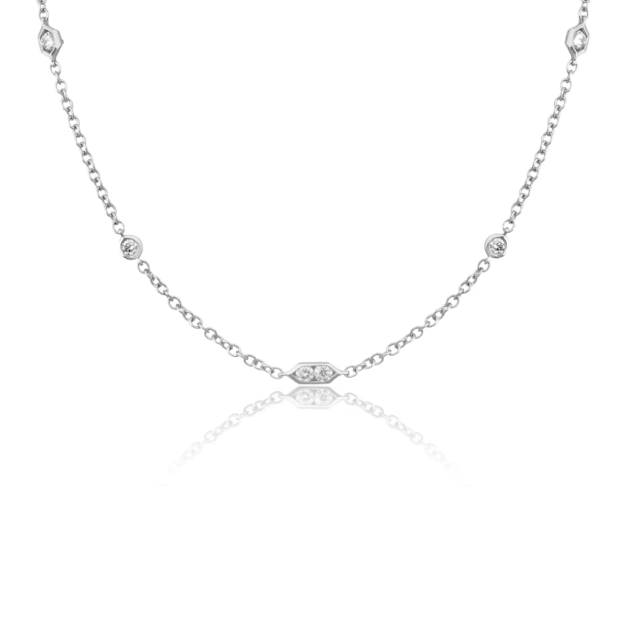 14K WHITE GOLD 18-INCH DIAMOND STATION CABLE NECKLACE 0.71CTW