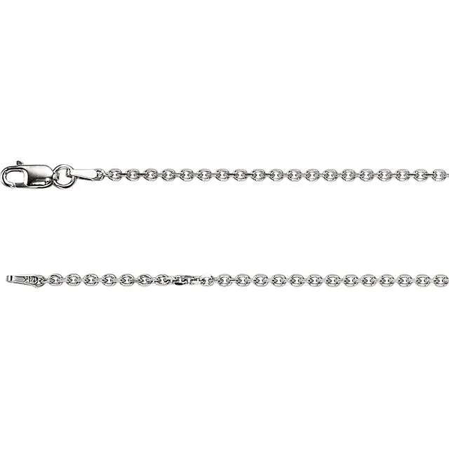 14K White Gold Diamond Cut Cable Chain, 18 inches Long 1.75 mm CH125WG