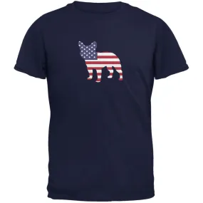 4th of July Patriotic Dog French Bulldog Navy Adult T-Shirt