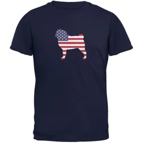 4th of July Patriotic Dog Pug Navy Adult T-Shirt