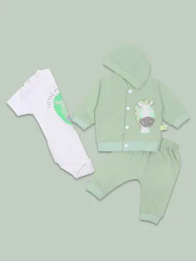 AJ Newborn 4Pc Baba Suit 0Mth - 3Mth Zebra Light Green