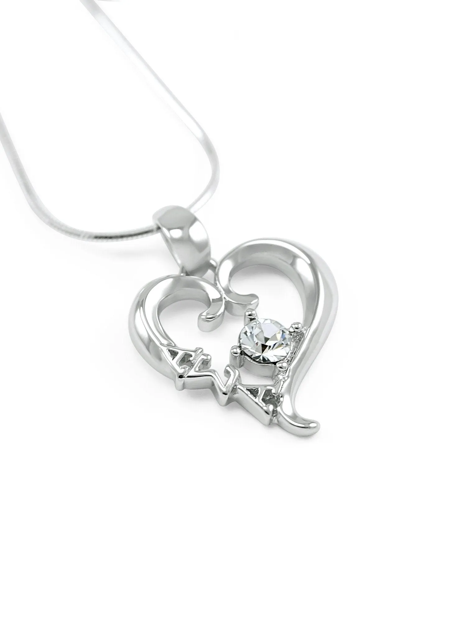 Alpha Sigma Alpha Sterling Silver Heart Pendant with Clear CZ Crystal