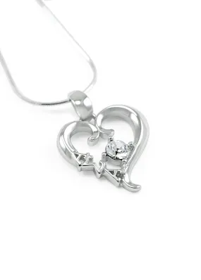 Alpha Sigma Alpha Sterling Silver Heart Pendant with Clear CZ Crystal