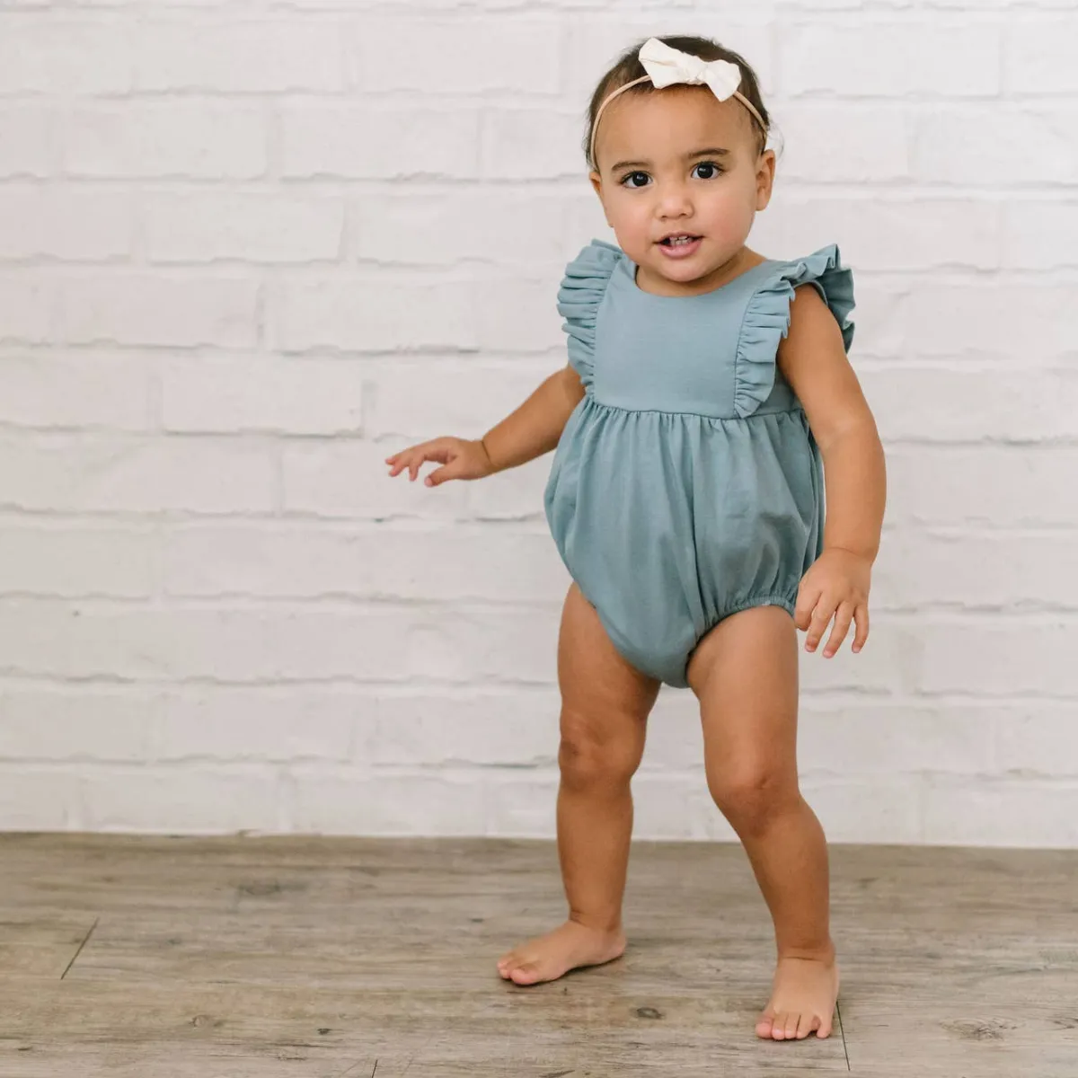 Amelia Romper in Dusty Blue