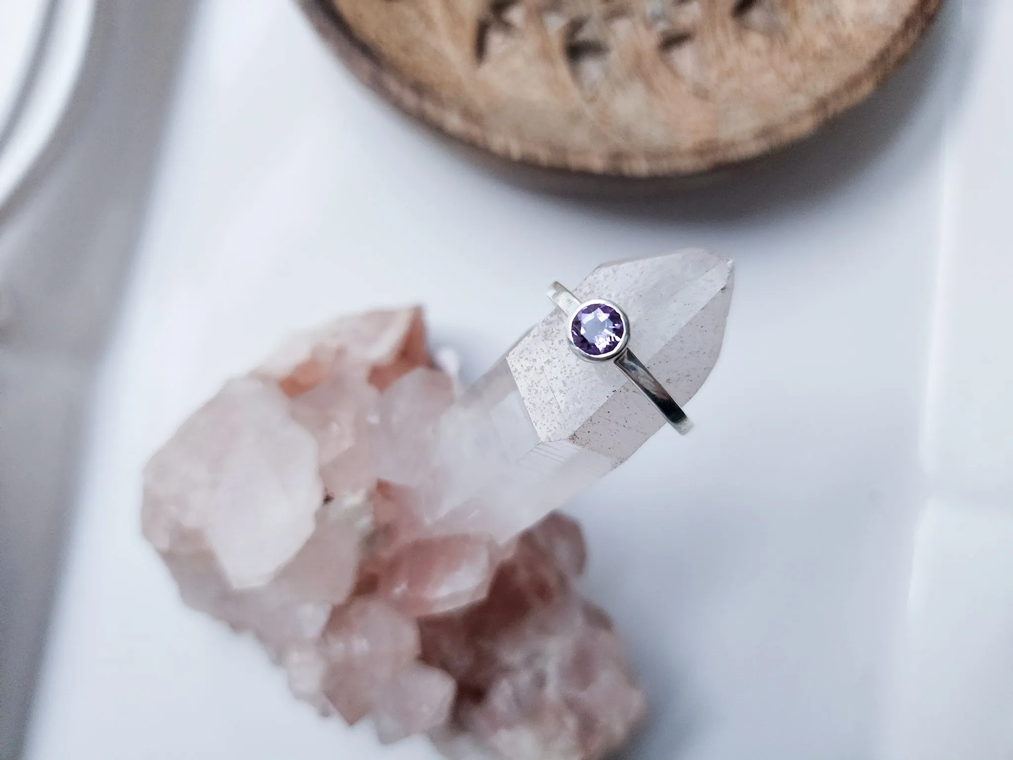 Amethyst Dainty Round Ring