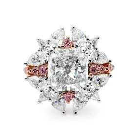 Argyle Pink & 16 Pear Cut White Diamond Ring