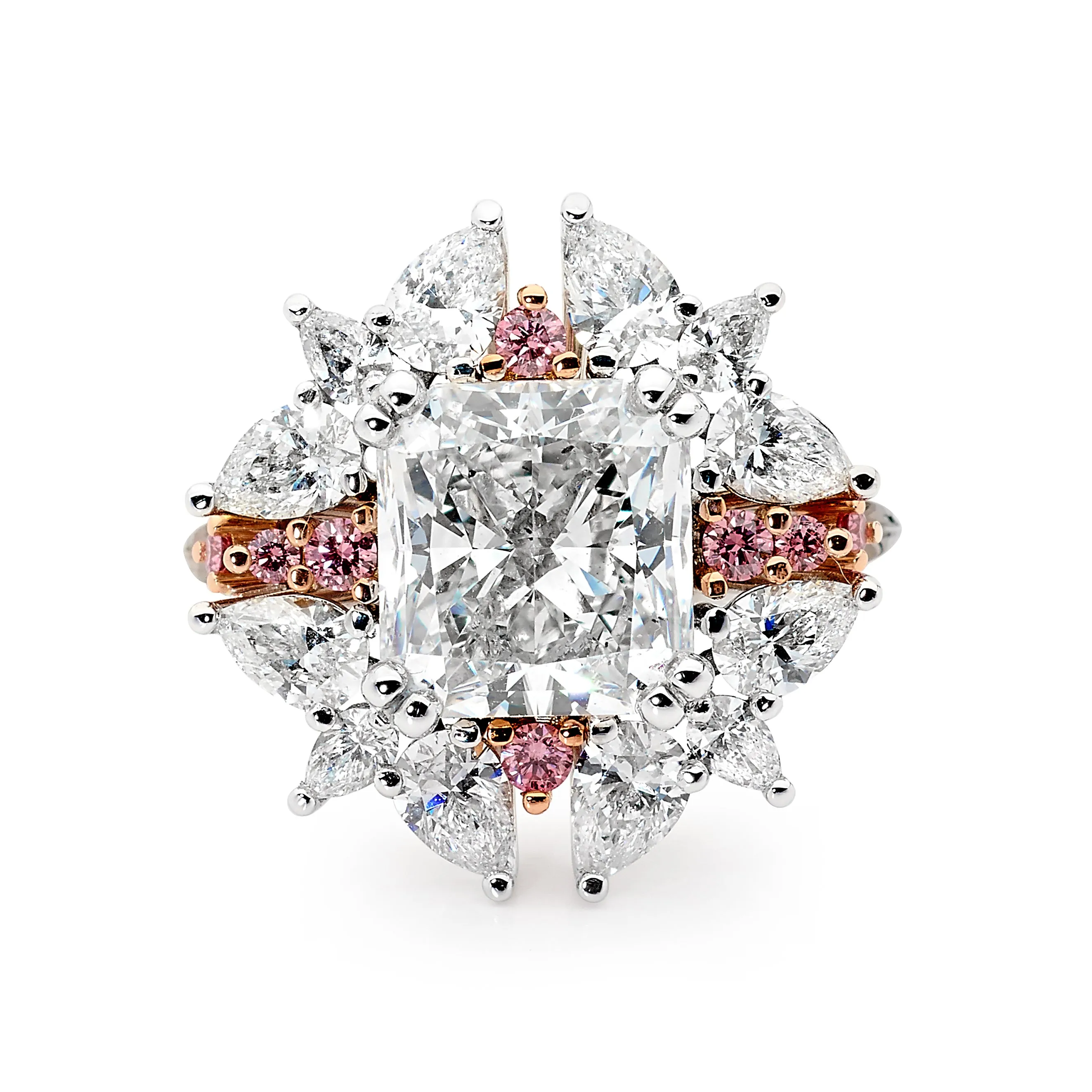 Argyle Pink & 16 Pear Cut White Diamond Ring