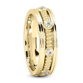 Axel Men's Diamond Wedding Rope Layered Ring Round Cut in 14K White/Yellow/Rose Gold By Mike Nekta NYC Size, 6MM