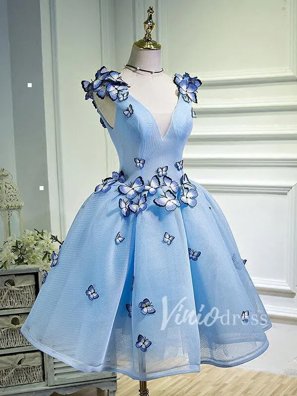 Baby Blue V Neck Cute Homecoming Dresses SD1005