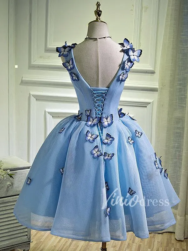 Baby Blue V Neck Cute Homecoming Dresses SD1005