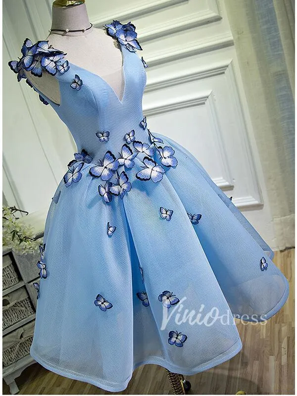 Baby Blue V Neck Cute Homecoming Dresses SD1005