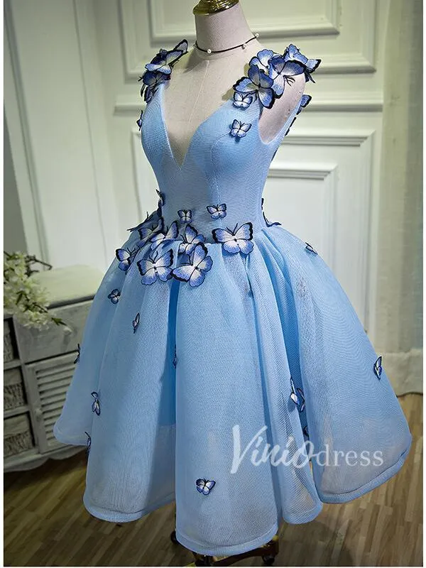 Baby Blue V Neck Cute Homecoming Dresses SD1005