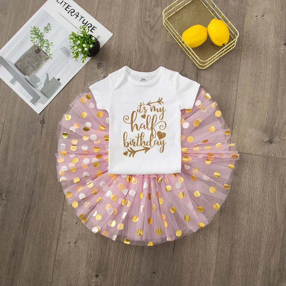 Baby Girl 6Month Pink Gold Tutu Skirt Outfit Set