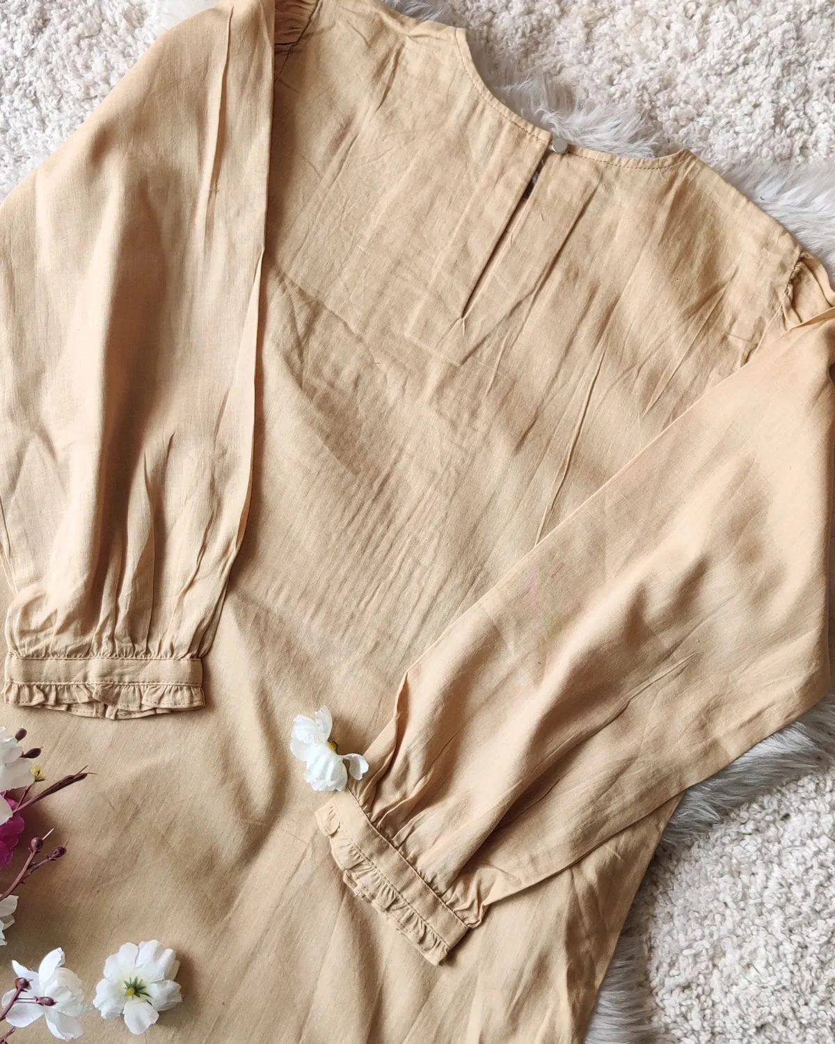 Beige Pintucked Cotton Top