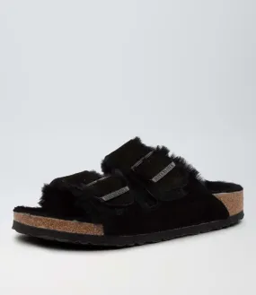 Birkenstock Arizona Narrow Black Suede and Shearling Lined