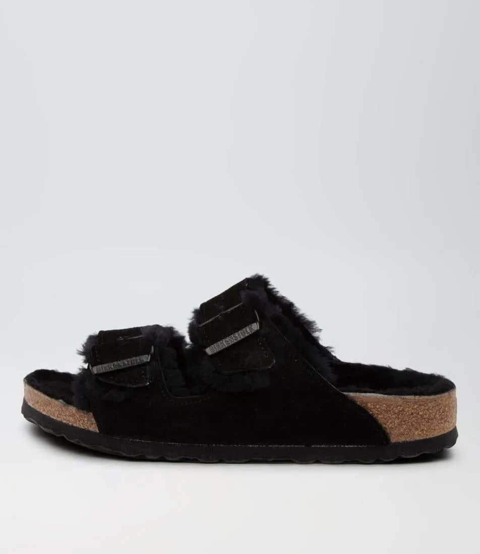 Birkenstock Arizona Narrow Black Suede and Shearling Lined