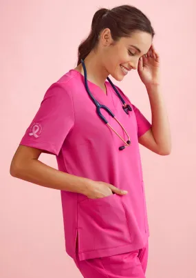 Biz Care Womens Pink V-Neck Scrub Top (CST245LS)