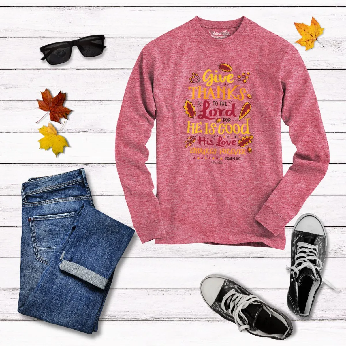 Blessed Girl Womens Long Sleeve T-Shirt Give Thanks