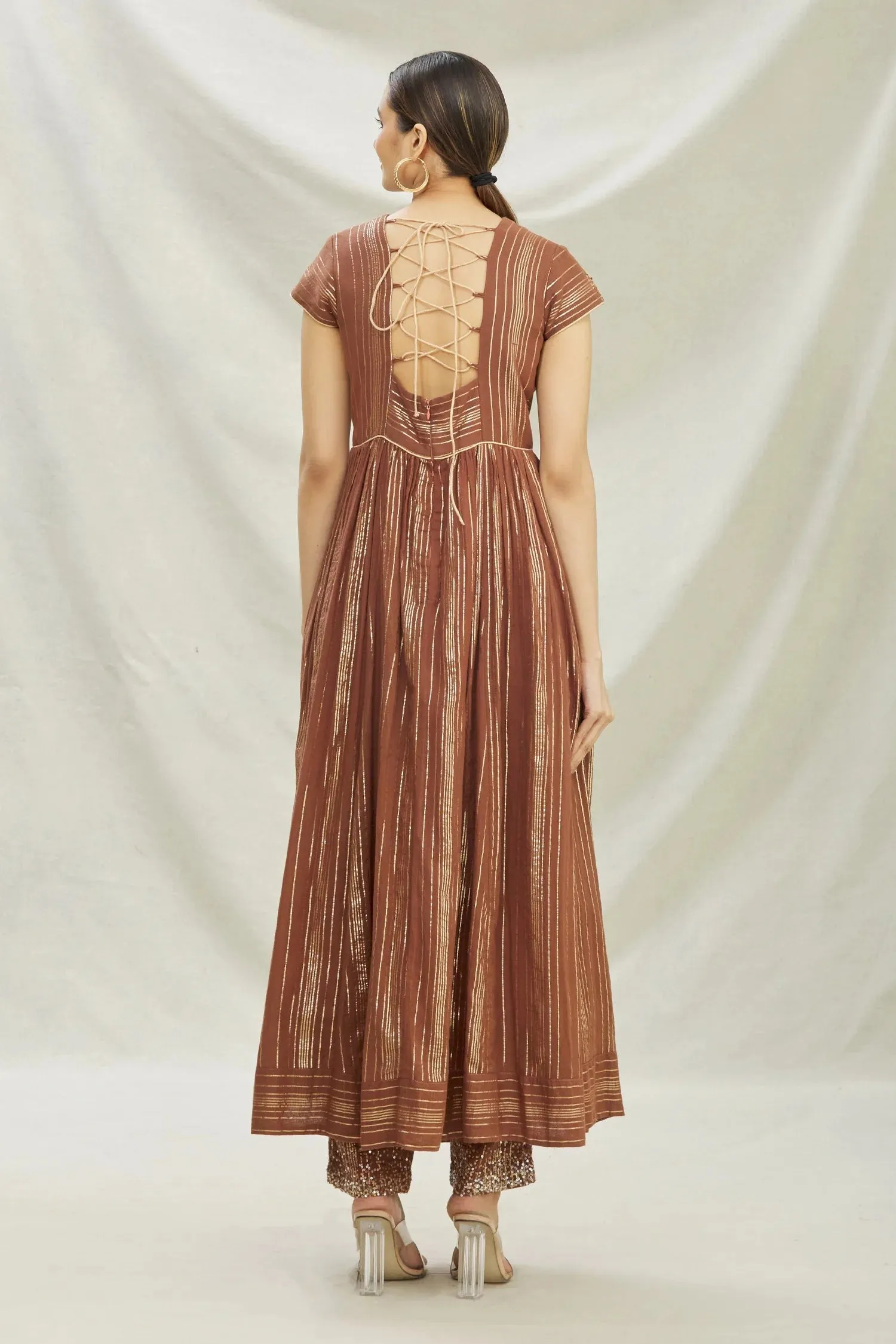 Brown Cotton Anarkali Set