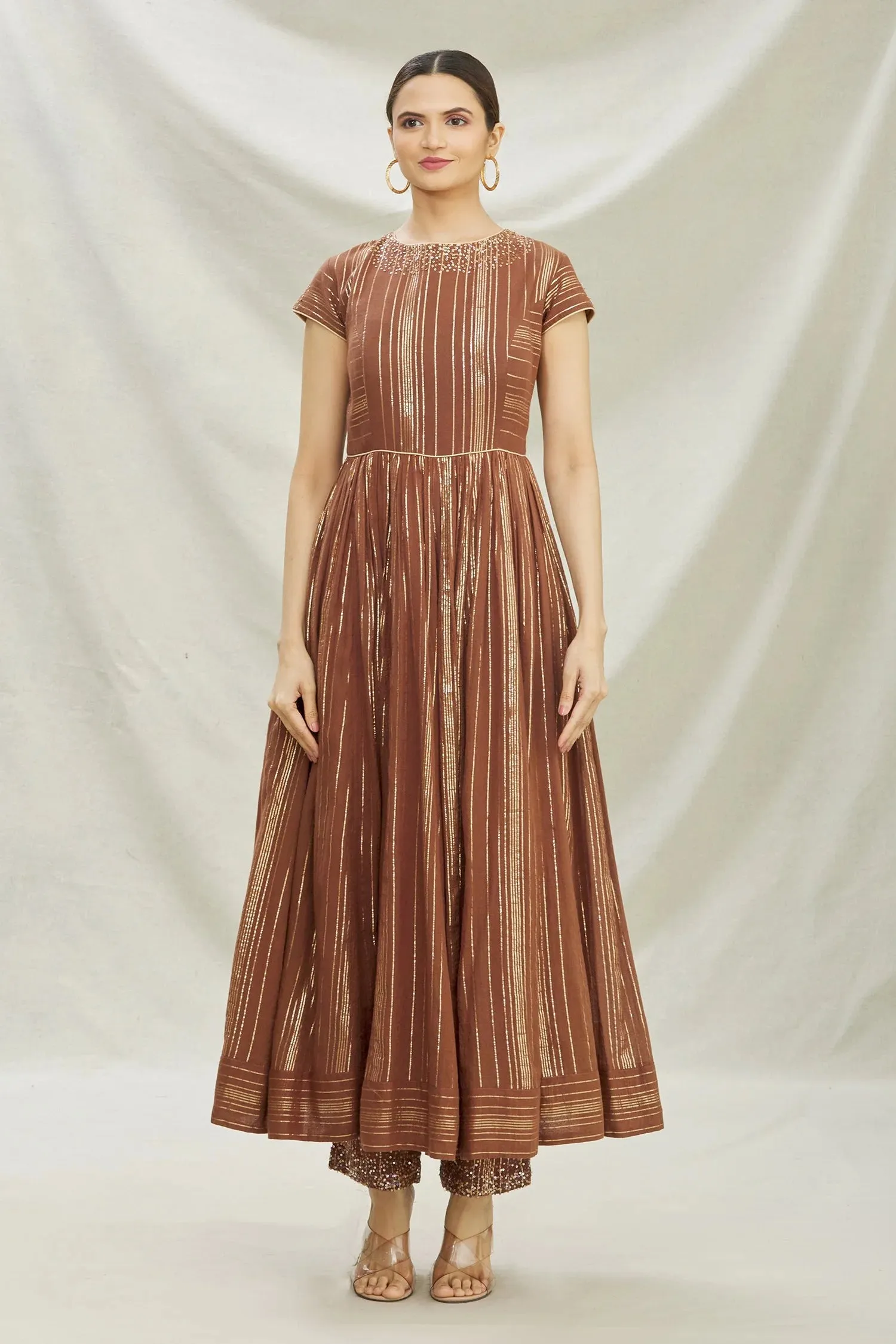 Brown Cotton Anarkali Set