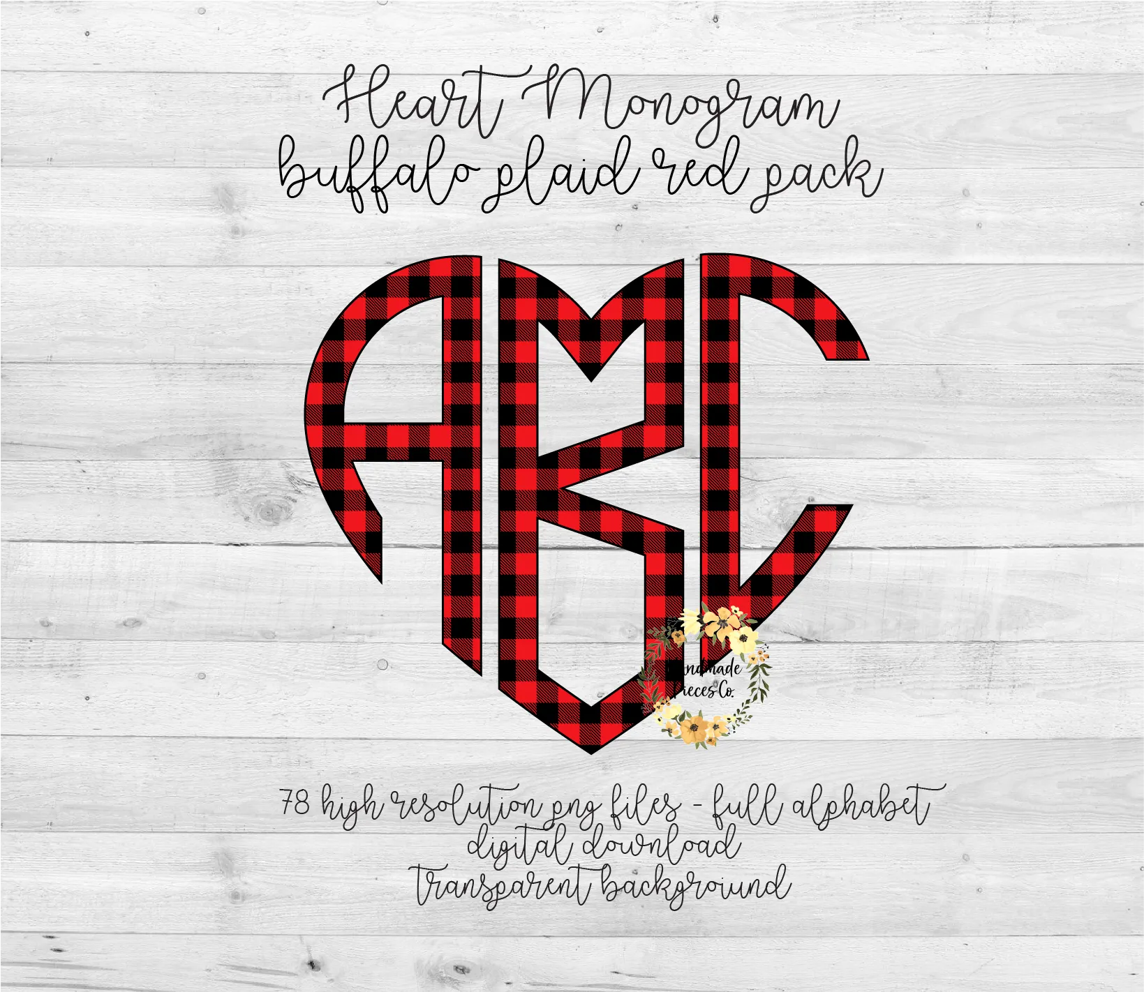 Buffalo Plaid, Red Monogram - Multiple Styles - Digital Download