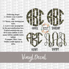 Camouflage Monogram Vinyl Decal, Camo 1