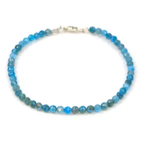 Cerulean Apatite 3mm Faceted Round Bracelet with Sterling Silver Lobster Claw Clasp