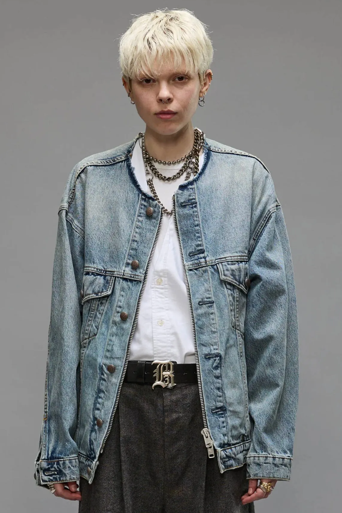 COLLARLESS TRUCKER JACKET