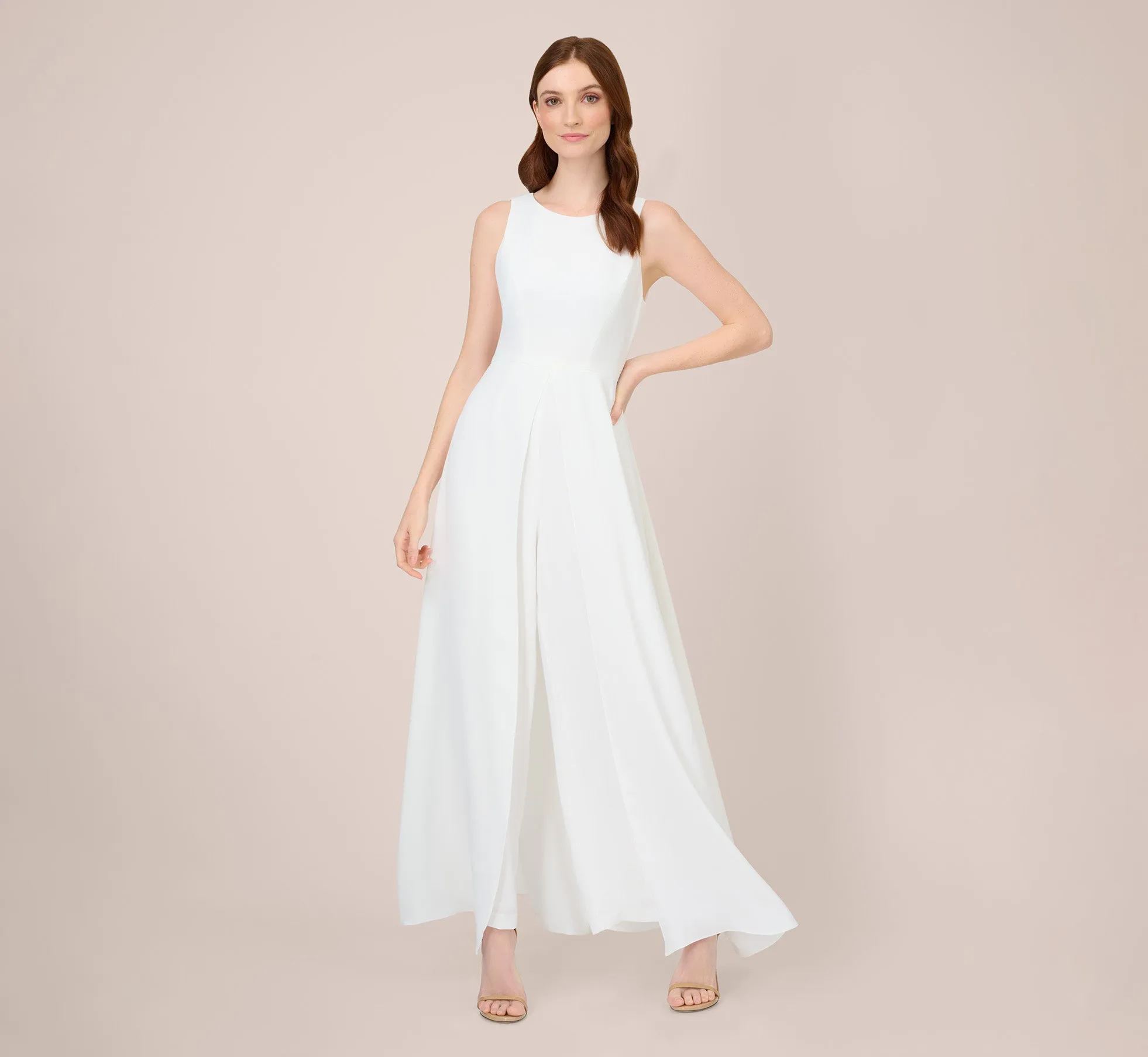 Colorblock Jumpsuit With Skirt Overlay In Ivory