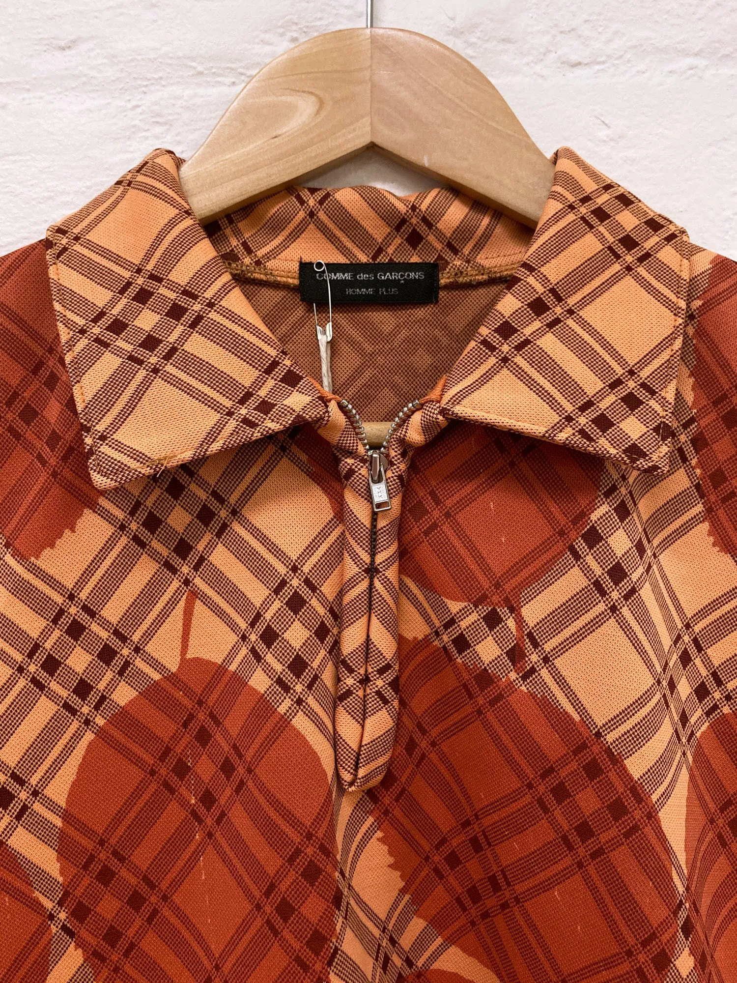 Comme des Garcons Homme Plus SS2001 orange check leaf pattern polo shirt