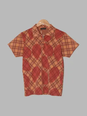 Comme des Garcons Homme Plus SS2001 orange check leaf pattern polo shirt