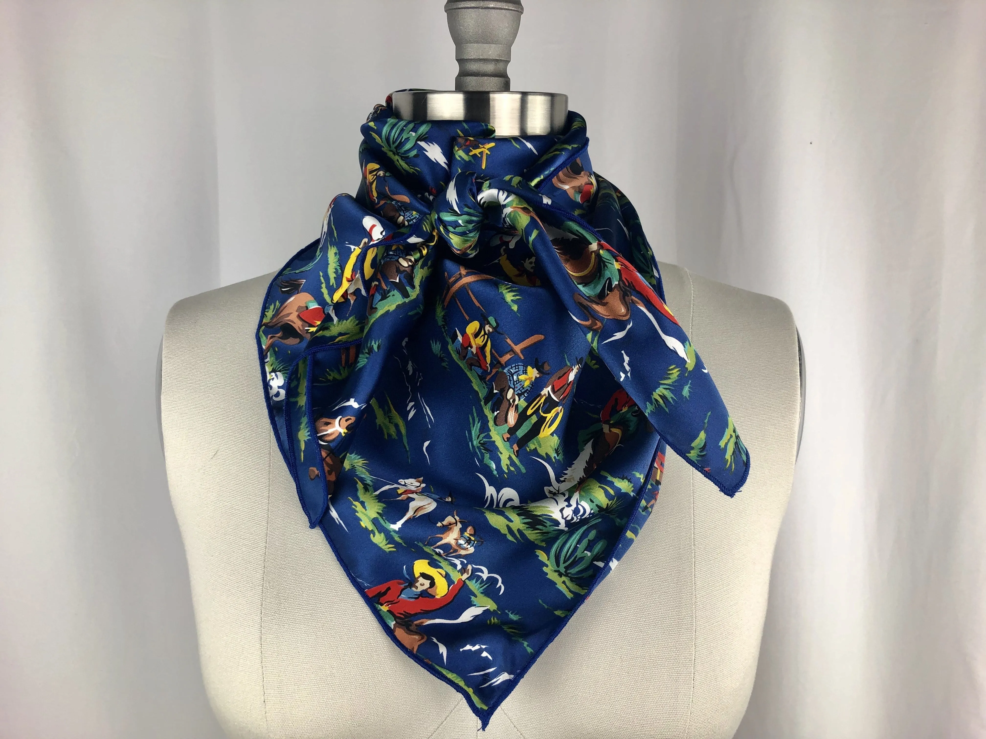 CR Ride Em Cowboy Blue Silk Scarf