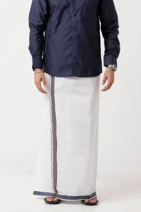 Divine - Berry Blue Cotton Blend Single Dhoti With Fancy Borders For Men | Uathayam