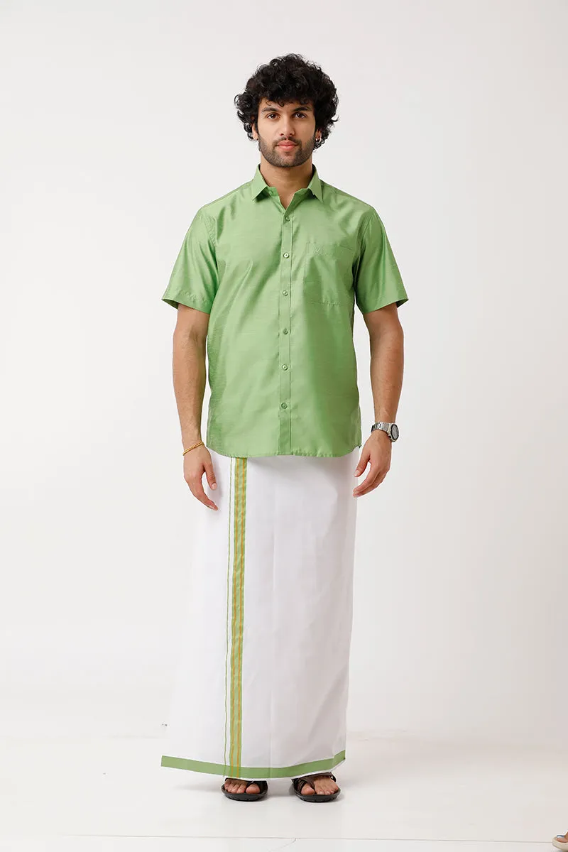 Divine - Lime green Matching Shirt and Dhoti Set For Men | Uathayam