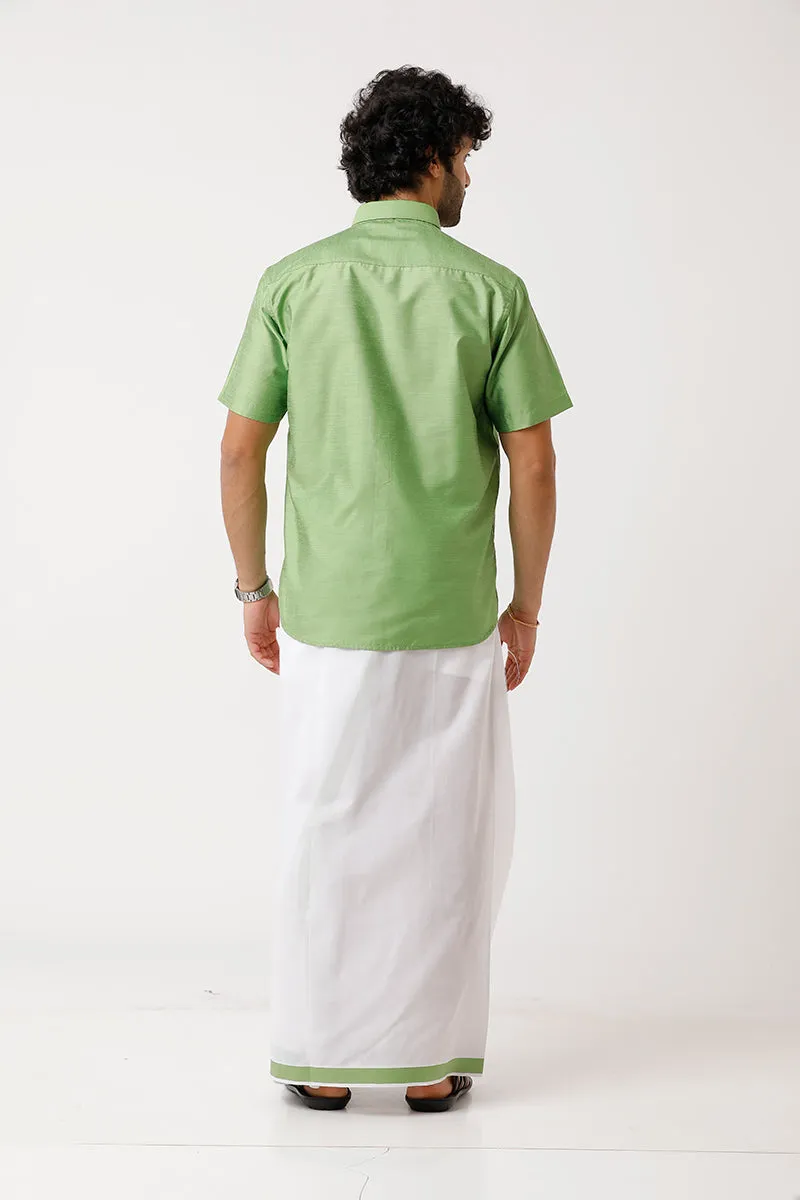 Divine - Lime green Matching Shirt and Dhoti Set For Men | Uathayam