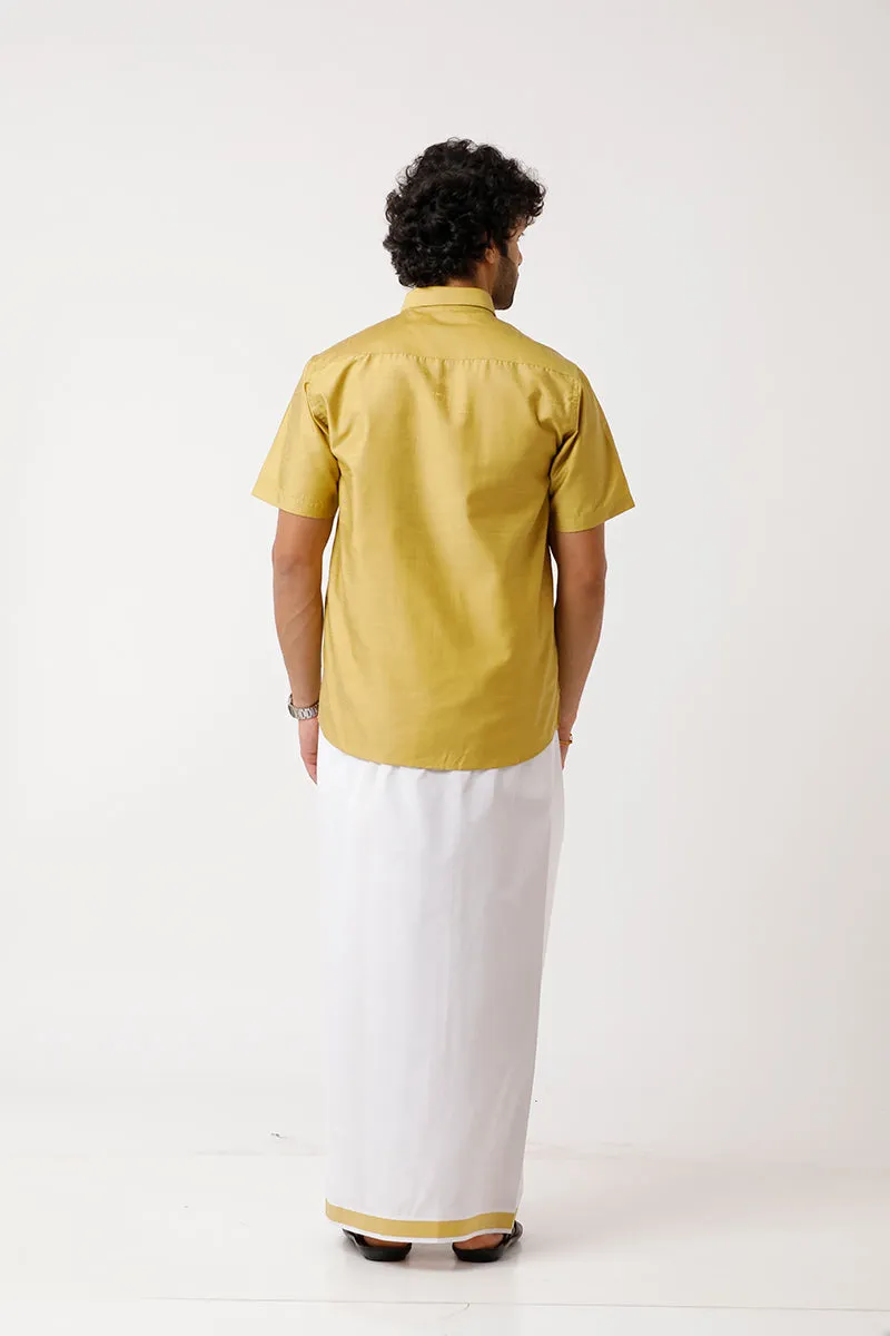 Divine - Yellow Matching Shirt and Dhoti Set For Men | Uathayam