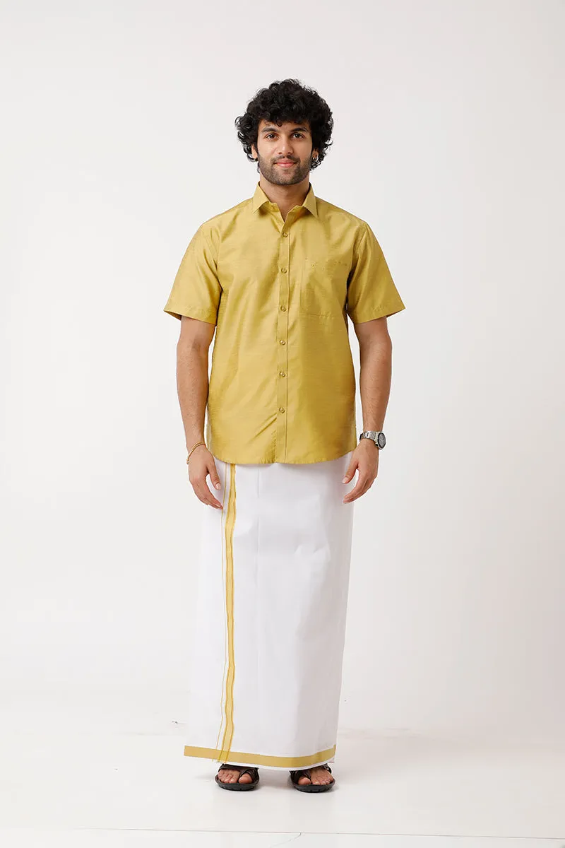 Divine - Yellow Matching Shirt and Dhoti Set For Men | Uathayam