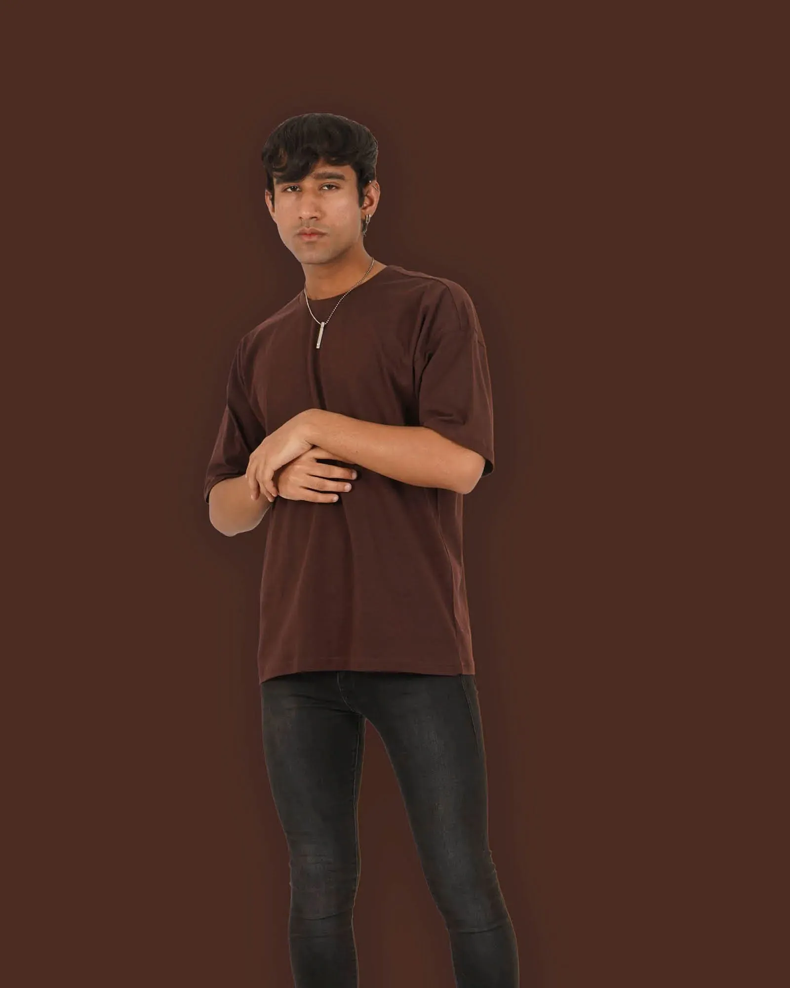 Drop Shoulder Crew Neck: Chocolate