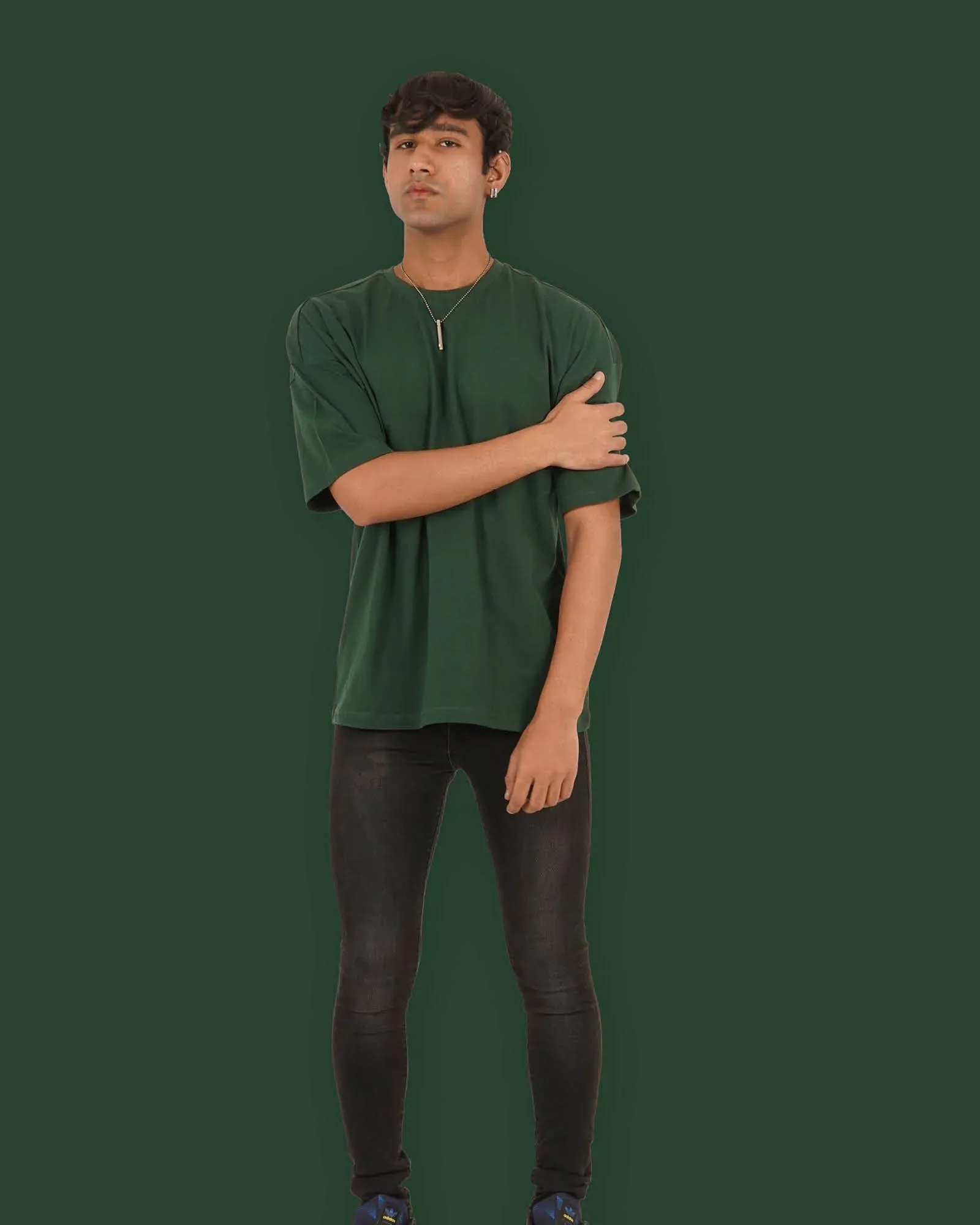 Drop Shoulder Crew Neck: Emerald Green