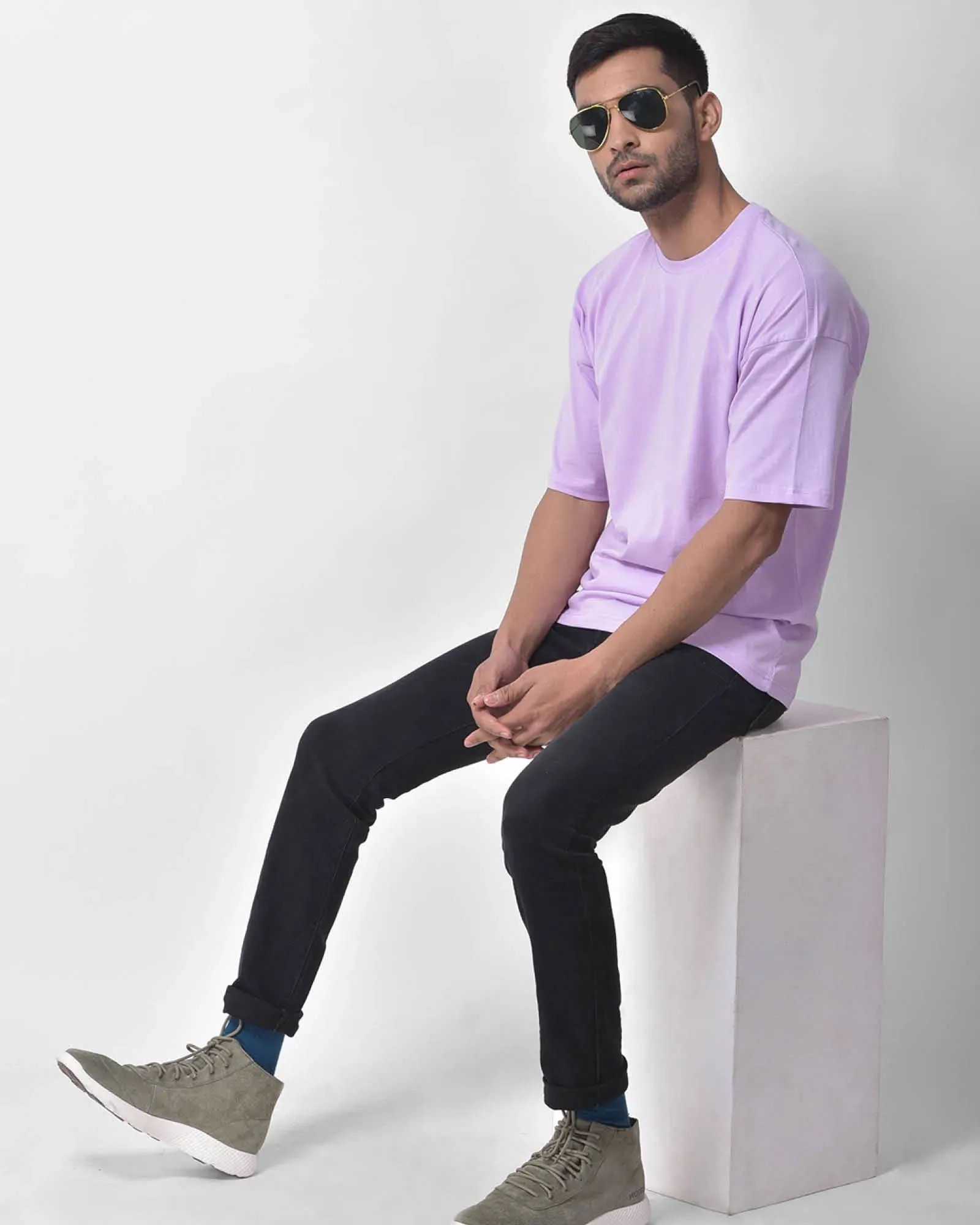 Drop Shoulder Crew Neck: Mauve Purple