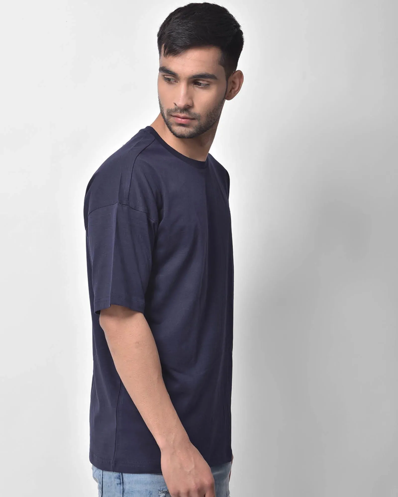 Drop Shoulder Crew Neck: Navy Blue