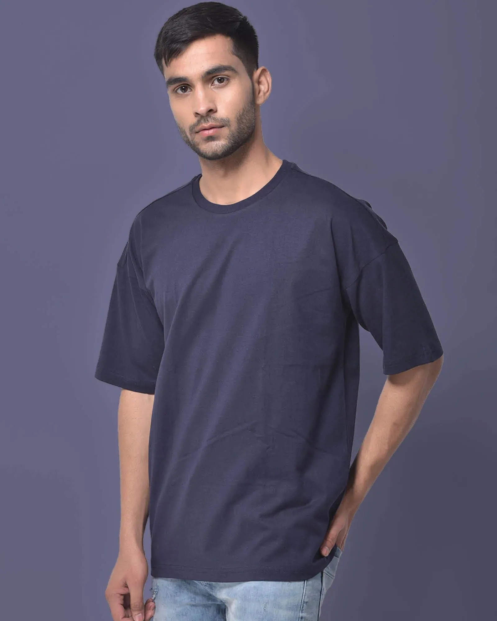 Drop Shoulder Crew Neck: Navy Blue