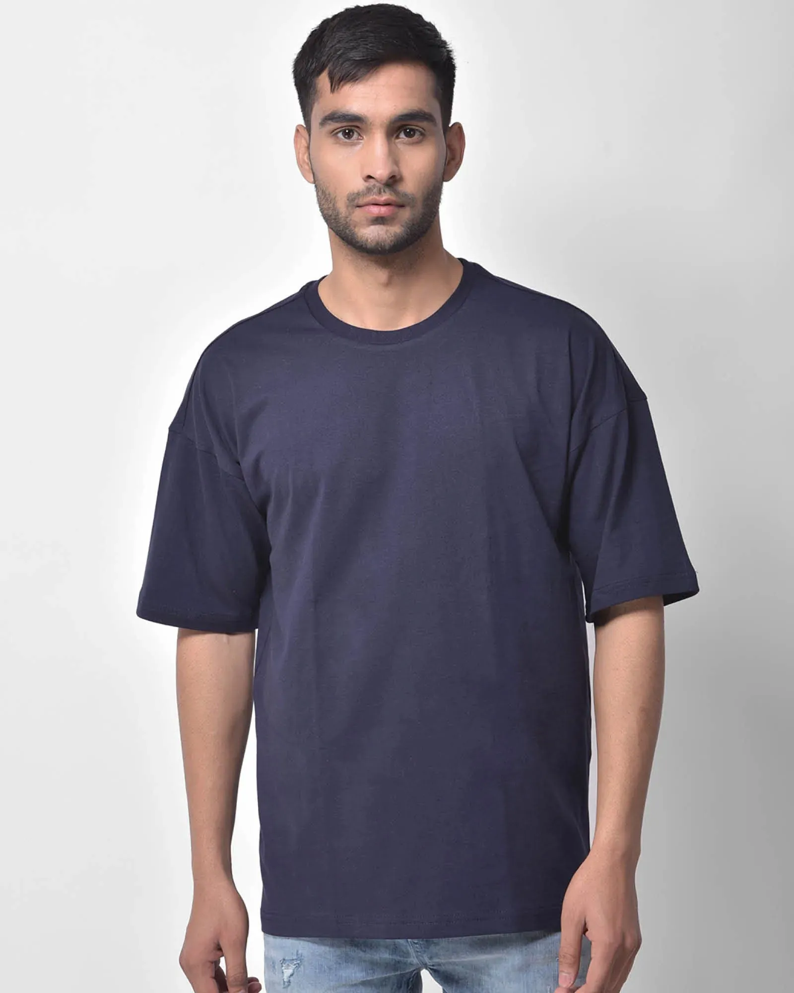 Drop Shoulder Crew Neck: Navy Blue