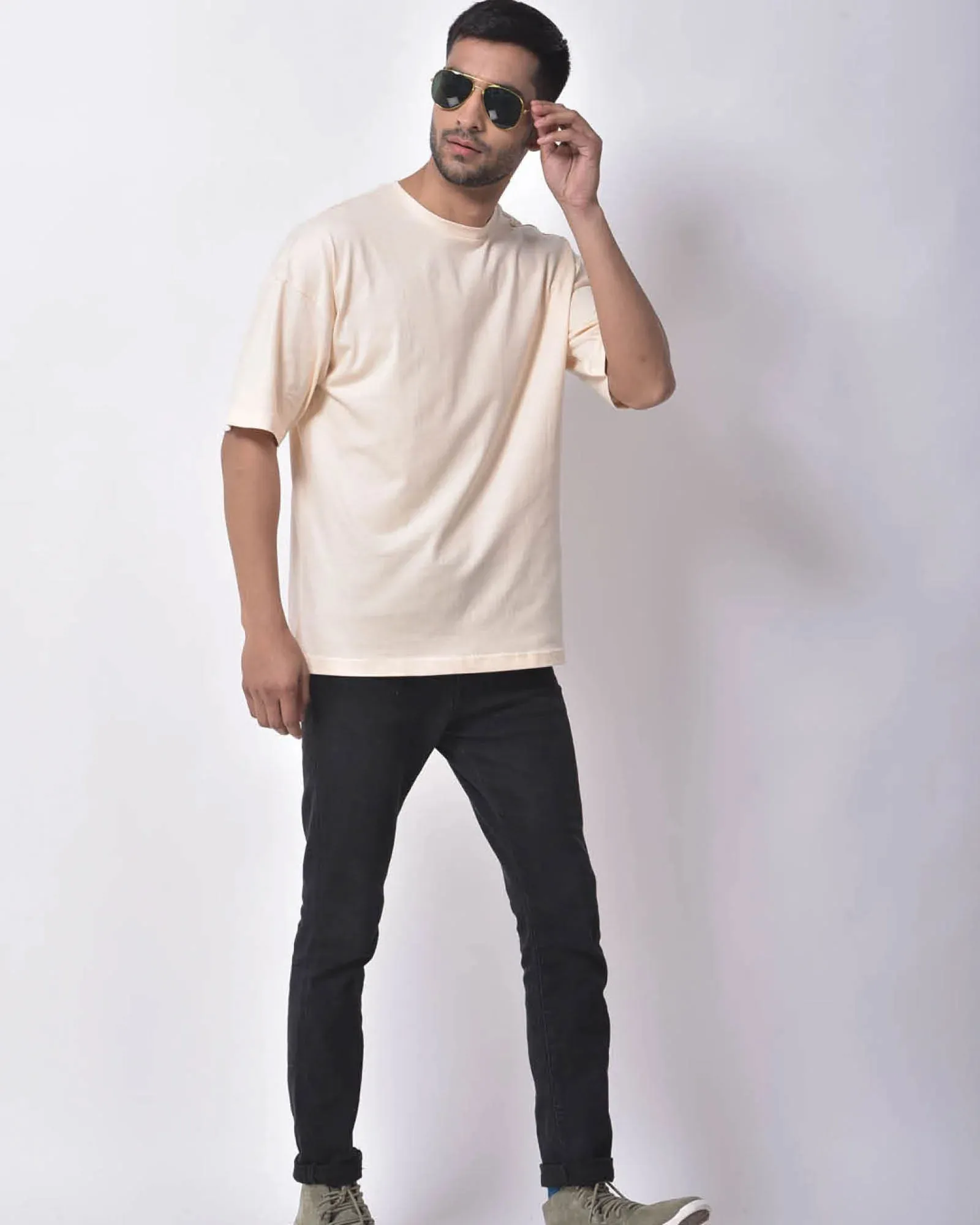 Drop Shoulder Crew Neck: Pale Ivory