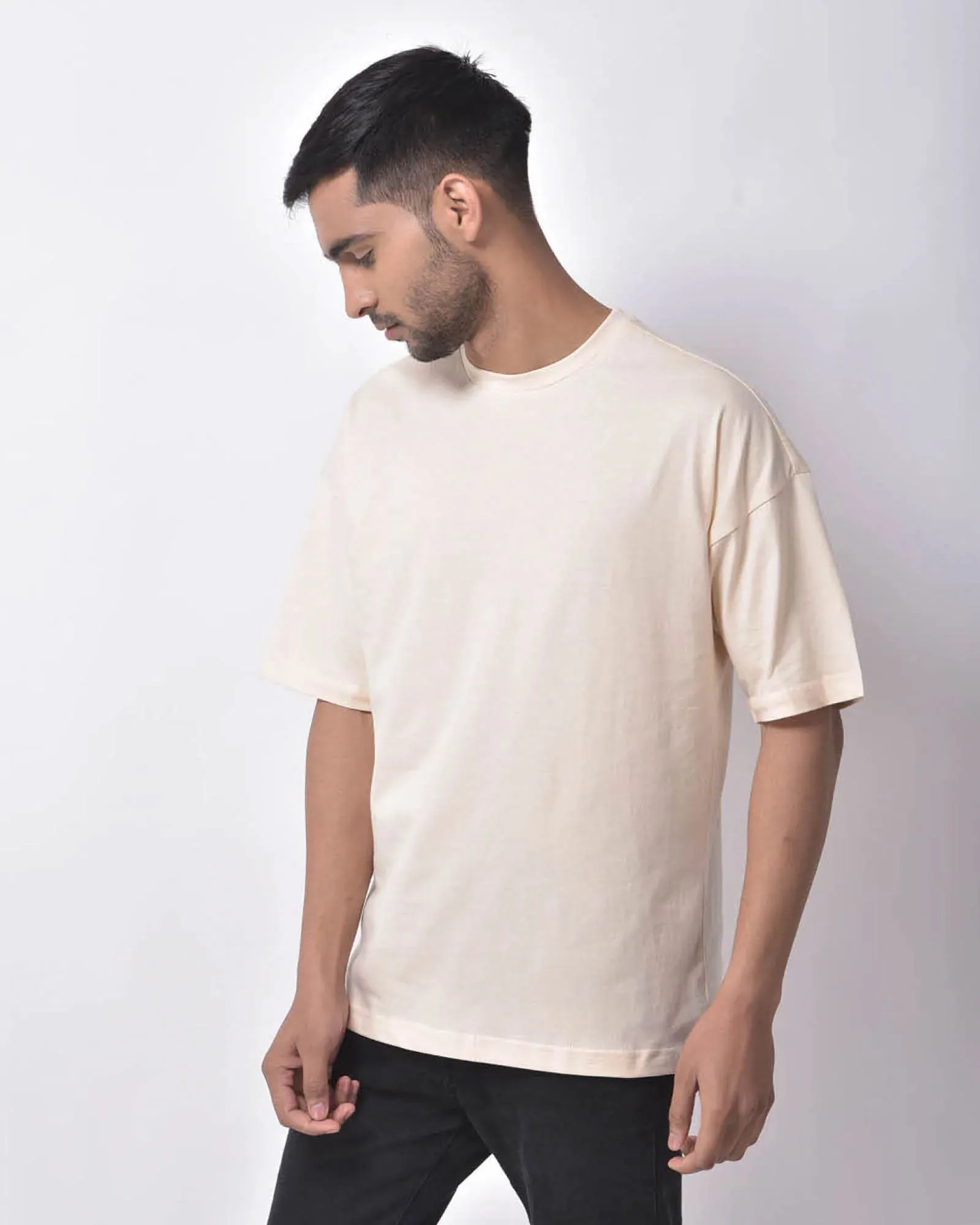 Drop Shoulder Crew Neck: Pale Ivory